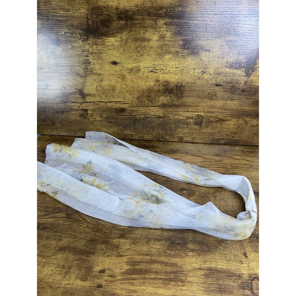 Boho Floral Rectangle Scarf Beige Fringe Lightweight‎